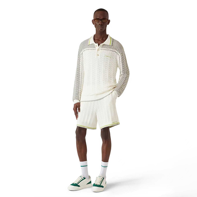 casablanca color block terry cotton long sleeve polo shirt